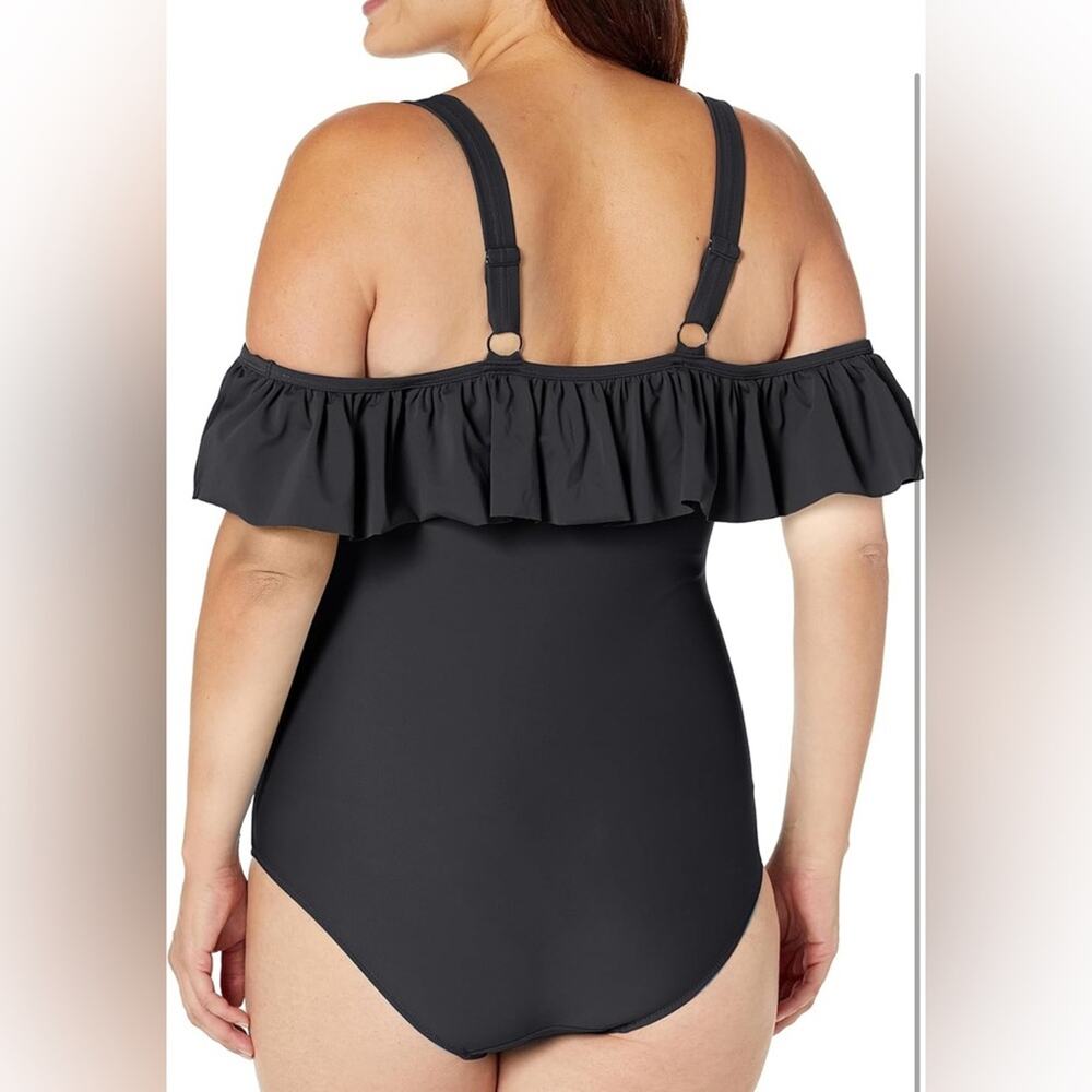 Avenue 26W Jungle Paradise‎ 1Pc Ruffle 4X Black One Piece Swimsuit NEW! - Picture 2 of 12